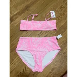 Old Navy Bandeau Bikini Bathing Suit UPF 40 Hot Pink Barbie Swirl Girls' XXL NWT
